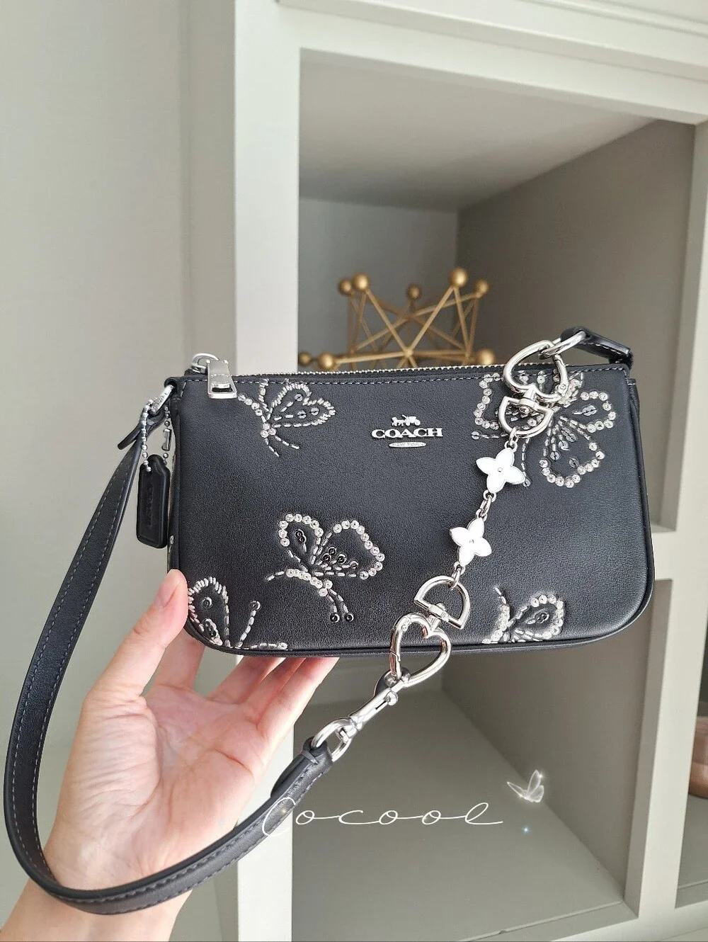 NWT Coach Nolita 19 With Sparkly Butterfly Print CCF58 Silver Black Multi